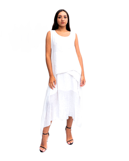 CHD 601 White High Low Midi Dress