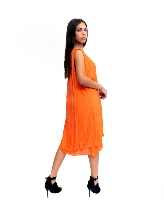 Orange High Low Midi Dress