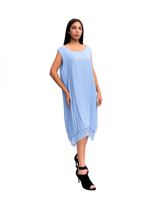 Sky Blue Double Layer Midi Dress